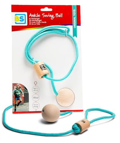 BS Toys Knöchelsprungball - Ideal für Draußen - Sprungball für Retro-Spiel - Schaukelball aus Holz - Für Kinder ab 6 Jahren - Aktives Spiel - Blau - Seillänge 75 cm