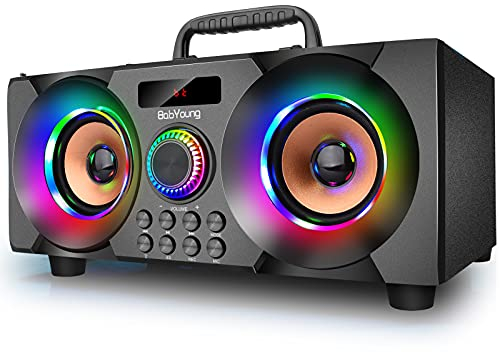 Bluetooth Lautsprecher 60W(80W Gipfel) Tragbarer Musikbox, mit Subwoofer, FM Radio, LED-Bunte Lichter, EQ, 30 Meter Reichweite, Bluetooth 5.0 Wireless Stereo Lautsprecher für Zuhause Party Camping