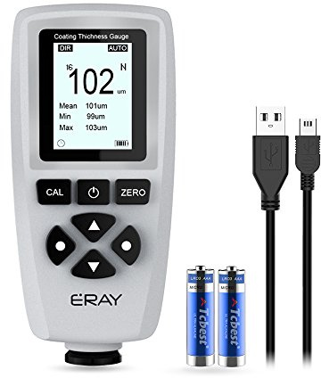 ERAY Schichtdickenmessgerät mit Hintergrundbeleuchtung LCD-Anzeige, Lackschichtenmesser inklusive Koffer, Batterie und Deutscher Anleitung, Messbereich 0 bis 2000um, Lackmessgerät für Auto