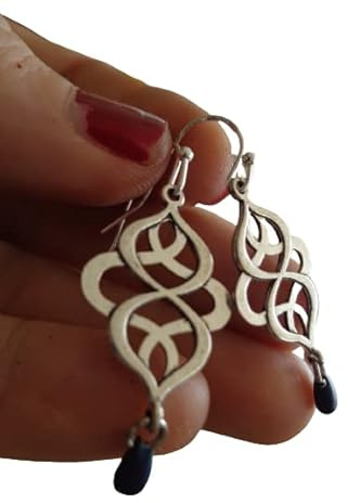 ◦•●◉ஐ KELTISCHER KNOTEN & JAPANISCHE MATTE GLASTROPFEN IN DUNKELBLAU AN VERSILBERTEN HAKEN ஐ◉●•◦ wunderschöne romantische Ohrringe