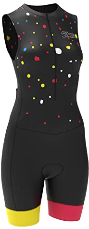 Radsport-Skinsuit für Damen, gepolstert, einteilig, Trisuit, Bike-Top, rot/gelb, M