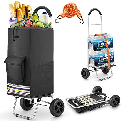 wilbest® Einkaufstrolley, 75 l, faltbar, Einkaufstrolley, 2-in-1, Einkaufstrolley mit 2 Rädern, Einkaufstrolley mit Rahmen aus Edelstahl und Abnehmbarer Tasche aus wasserdichtem Segeltuch (schwarz)