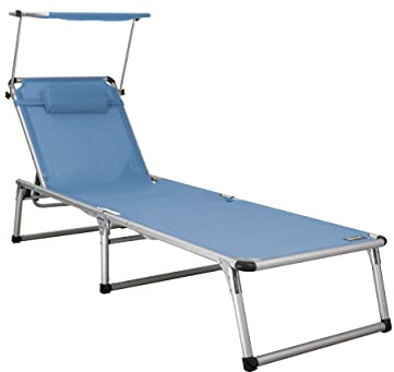 HOMECALL Aluminium Folding Sun Lounger with Sunroof Textilene Fabric - Blue