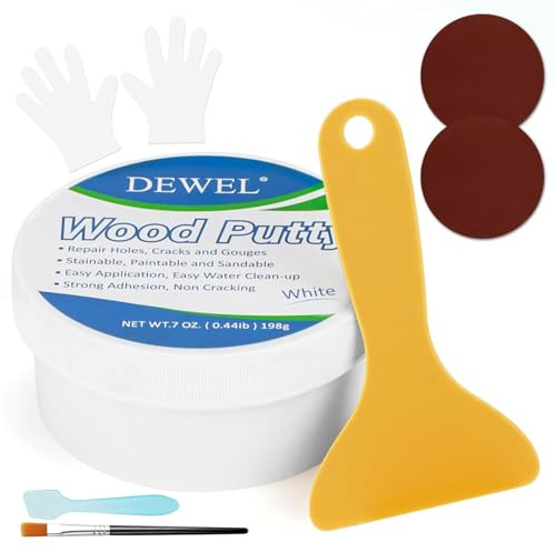 DEWEL Holzkitt Reparaturset - Holzkitt Weiss 200 g Reparaturspachtel Wasserbasis - Löchern und Rissen