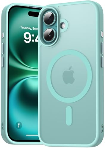 Natiiozie Magnetisch Hülle Kompatibel mit iPhone 16, Matt Handyhülle Kompatibel mit MagSafe, Stoßfest Kratzfest Schutzhülle Nie Vergilbung Rückseite 6.1 Zoll Case aquagreen