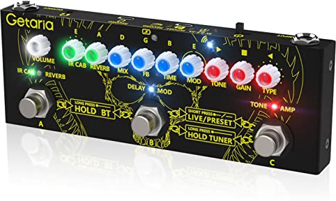 Getaria Multi-Effektpedal für E-Gitarre – Distortion, Overdrive, Looper, Tuner, Amp Modelling & IR Speaker Simulation | Mit eingebautem USB-Audio-Interface