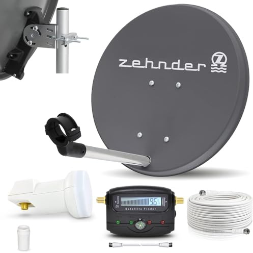 Digitale Camping Sat Anlage Spiegel 40 cm Single LNB 0,1 dB + Koaxialkabel 10m Kabel Sat Finder Balkon Caravan Mobil Schüssel Antenne für HDTV HD Sky 3D 4K