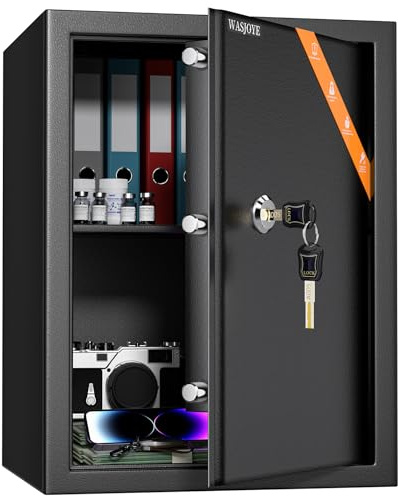 Safe Tresor mit Schlüssel, WASJOYE Möbeltresor mit Schlüssel-Schloss für Zuhause/Büro, 49L Groß Wandtresor mit 2 Schlüssels für Geld Schmuck Medikamente und Dokumentieren, (45 * 35 * 31cm)
