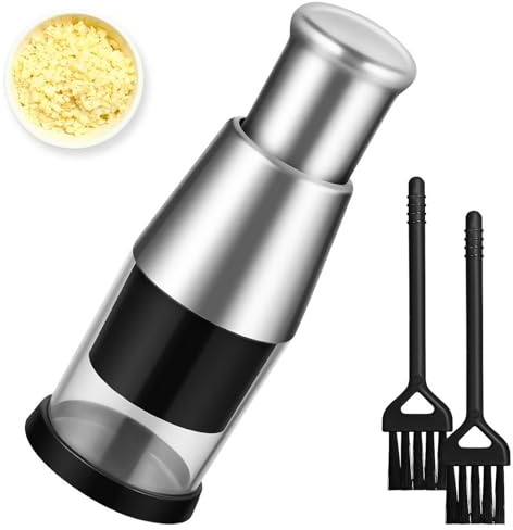 HOLIDYOYO Knoblauchpresse Edelstahl Manueller Garlic Press Für Knoblauch Und Zwiebeln Mit Reinigungsbürste Küchenhelfer Für Haushalt Und Kochen 15.50 cm