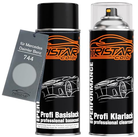 TRISTARcolor Autolack Spraydosen Set für Mercedes/Daimler Benz 744 Brillantsilber Metallic Basislack Klarlack Sprühdose 400ml
