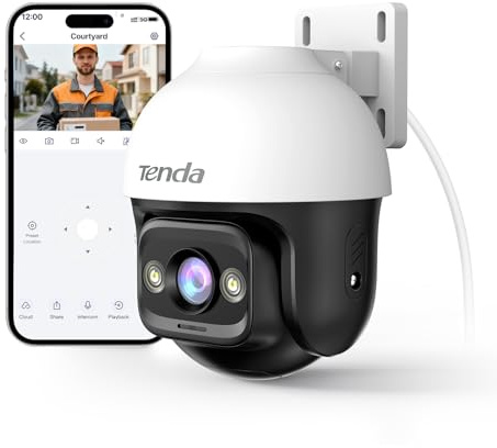 Tenda 3MP Überwachungskamera Aussen WiFi, 2K IP Kamera Outdoor mit Nachtsicht 30M in Farbe, 2-Wege Audio, IP65, AI Personen&Bewegungserkennung, Automatisches Tracking, Kompatibel mit Alexa, CH3 V2.0