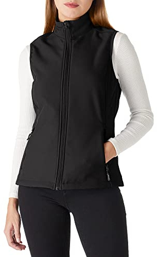 Outdoor Ventures Softshell Weste Damen Ärmellose Jacke Laufweste Leicht Winddicht Warm Fleeceweste Stehkragen Sport Golf Weste mit 4 Taschen für Wandern Camping Schwarz S