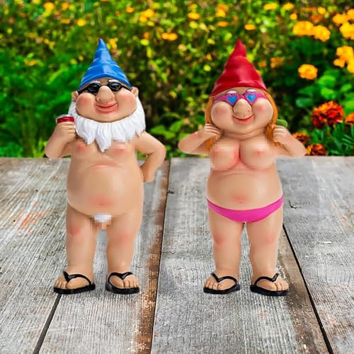YUSWBCO Lustige Geschenke, Gartendeko, Gartenzwerg, Lustige Gartenzwerge, Gartenzwerg Lustig, Gartenzwerge für Außen (Hell Rot + Blau)