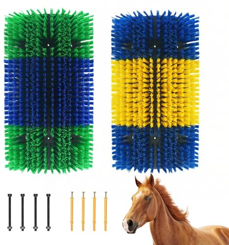 Putzzeug für Pferde, dellyy 2 Stück Kratzbürste Pferde für Vieh, Kuhbürste, Magic Brush Pferd, Wurzelbürste, Pferdebürste Weich, Reinigungsbürste, Wurzelkardätsche für Pferdefreunde (Grün + Blau)