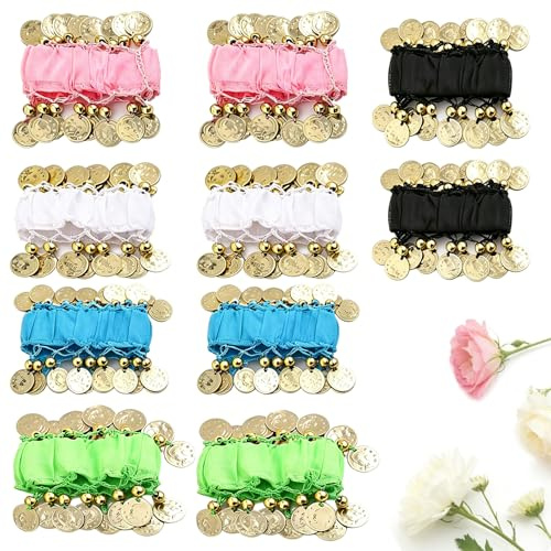 Eruceky 5 Paare Bauchtanz Chiffon Armband, Bauchtanz KostüM Accessoires, Bauchtanz Armband, Geeignet für Tanzpartys, Tanzaufführungen, Bauchtanz Usw, Um Ihren Charme zu Zeigen(Fünf Farben)