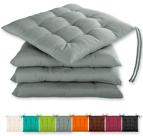 Gräfenstayn® 4er-Set Sitzkissen 40x40x3cm mit Haltebändern für Indoor und Outdoor mit Öko-Tex Siegel - (Anthrazit)