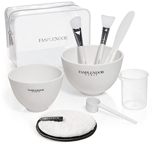Gesichtsmaske Mischset – Silikon Schüsseln, Pinsel, Spatel, Messbecher, Löffel, Wiederverwendbares Abschminkpad, Kosmetiktasche – 8-in-1 Set für Gesichtspflege