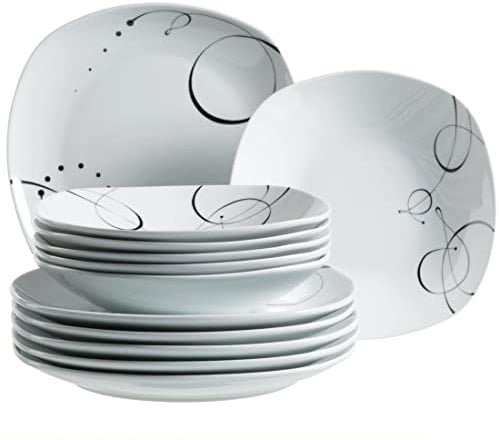 Domestic by Mäser, Serie Chanson, Tafelservice 12-teilig, für 6 Personen, Weiß