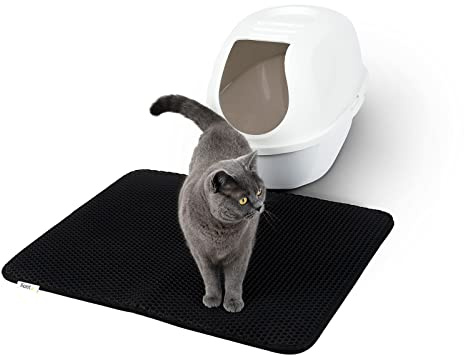 lionto Katzenstreumatte für Katzentoilette, Bienenwabe, 76 x 61 cm, Schwarz | Katzenklomatte - Fängt Katzenstreu zuverlässig auf, wasserdicht, pflegeleicht & mit Anti-Rutsch-Unterseite für saubere Böden