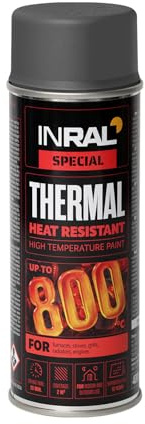 INRAL Hitzebeständiger Lack Grau –Auspufflack Grau Matt für Metalloberflächen - Langlebige, Hitzebeständige Farbe – 400 ml Schnell Trocknender Ofenlack Matt für Heimwerker