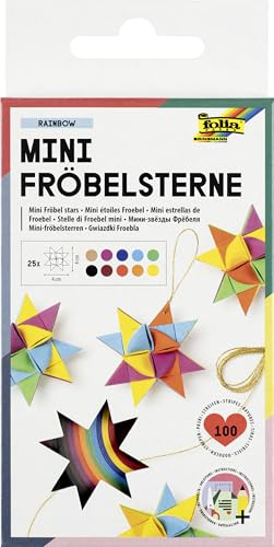folia 1295 - Papierstreifen für MINI Fröbelsterne, 100 Streifen, 25 Sterne, Rainbow