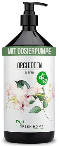 Green Home Orchideendünger 1 Liter mit Dosierpumpe Orchideendünger flüssig für Orchideen Dünger mit NPK 5 5 7 Dünger Orchideen flüssig für kräftige Blüten und gesunde Wurzeln