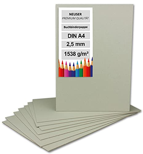 NEUSER PAPIER 10x Buchbinderpappe DIN A4 (21 x 29,7 cm) - Stärke 2,5 mm (0,25 cm) - Grammatur: 1538 g/m² - Graupappe zum Basteln, Modellbau, Buchbinden