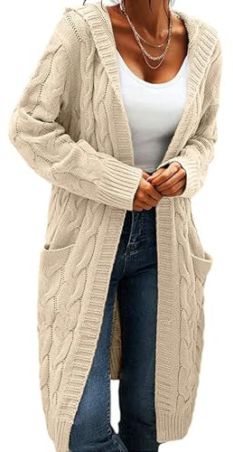 GeGekoko Strickjacke Damen mit Kapuze Langarm Cardigan mit Taschen | Grobstrick, Open Front Sweater, Herbst Winter, Casual, Strickcardigan, Pullover