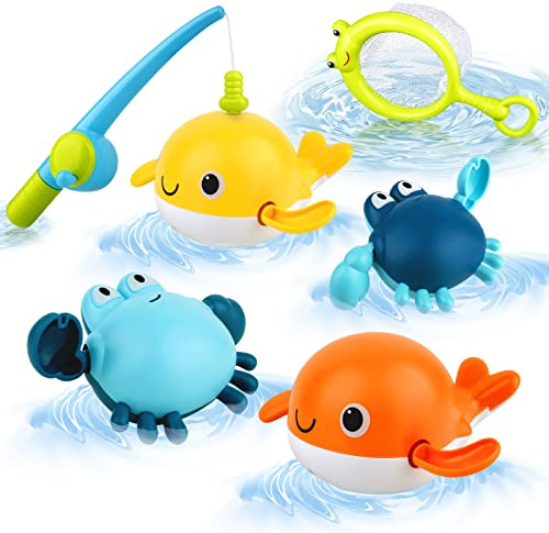 twoonto Badespielzeug, Magnetische Angelspiele Badespielzeug | Aufziehbarem Badespielzeug 6 Stück Schwimmendes Pool Badewannenspielzeug, Montessori Spielzeug für Kleinkinder
