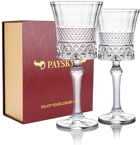 Paysky Weingläser, Kristallschnitzerei, elegantes Schnitzdesign und luxuriöse Geschenk-Box, einzigartiges Rotweinglas, Geschenk für Damen oder Herren, 284 ml, 2 Stück