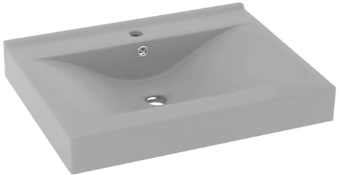 vidaXL Luxus Waschbecken mit Hahnloch Waschtisch Aufsatzwaschbecken Waschplatz Handwaschbecken Aufsatzwaschtisch Matt Hellgrau 60x46cm Keramik