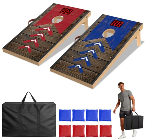 JUOIFIP Verbessertes Cornhole Spielset Outdoor mit Punktesystem, 8 Beanbags und Tragetasche für den Außenbereich, Garten, Rasen, Strand, 2-in-1 Cornhole Set