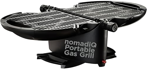 NOMADIQ BBQ Camping | Tischgrill | Compact | 2 Brenner | gasgrill camping | gasgrill balkon Wohnmobil | grillplatte, portable,outdoor, barbecue, outdoor kocher (Schwarz 2.0)