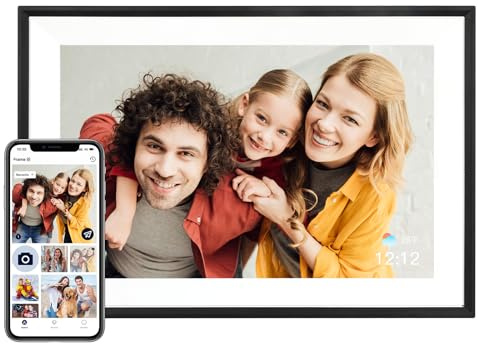 AEEZO Digitaler Bilderrahmen mit WLAN, 32 GB, 10,1 Zoll mit 1280×800 Auflösung, Schlafmodus, Elektronischer Bilderrahmen, Schnelles Fernhochladen von Videos und Fotos über die AiMOR-Software (Schwarz)