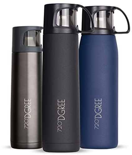 720°DGREE Thermoskanne mit Becher 1l “Follow” - 3 Größen, 12h Heiß, 24h Kalt, Auslaufsicher, BPA-Frei - Edelstahl Thermosflasche, Isolierflasche für Kaffee, Tee bei der Arbeit, Schule, To Go