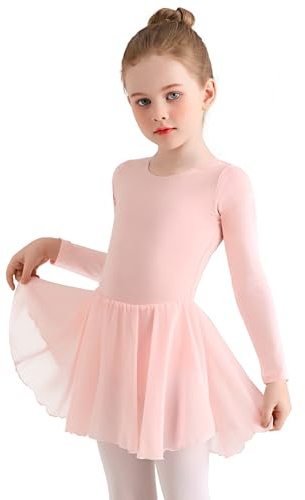 Eisnnu Kinder Ballettkleidung Mädchen Baumwolle Lange Ärmel Tanzkleid mädchen Ballettrock Balletttrikot Ballettanzug mit Chiffon Rock Tütü 2-11 Jahre