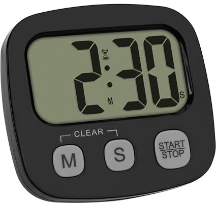 TFA Dostmann Digitaler Kurzzeitmesser zum Kochen/Lernen/Sport, 38.2057.01, Inklusive Stoppuhr und Uhrzeit, Magnetisch, Großes Display, Eieruhr, Küchen-Timer, Schwarz