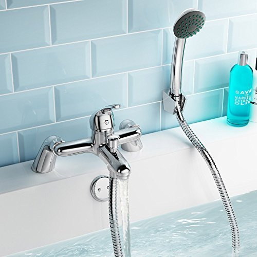 VeeBath Egham Einhebelmischer, moderner runder Einhebelmischer für Badewanne, Dusche, Mischbatterie aus Messing, mit Duschkopf, Chrom