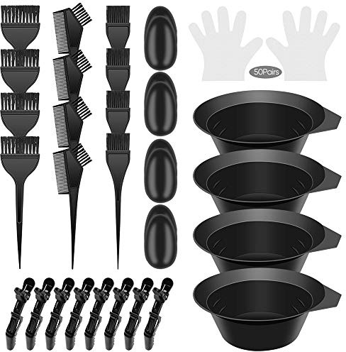 ChierLyn Haarfärbepinsel Haare Faerben Set, Haare Färben Pinsel, Schale Färbeschale Kamm Kleine Bürste Große Bürste Kunststoffohrabdeckung Krokodilsklammern Handschuhe 78 Stück