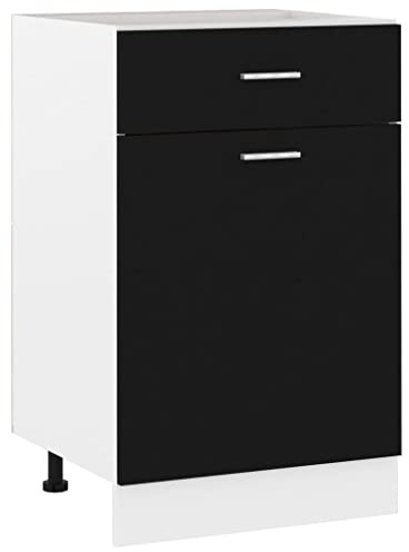 vidaXL Schubunterschrank Lyon Schwarz 50x46x81,5 cm Holzwerkstoff, Küchenschrank, Gastronomieschrank, Gastro Möbel, Küchenmöbel, Aufbewahrungsschrank