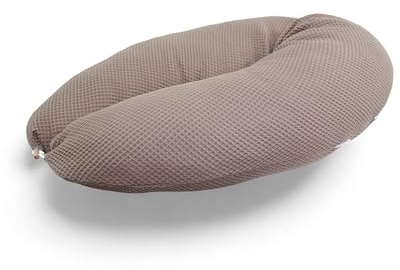 HOBEA-Germany Stillkissen 190 cm x 76 cm XXL Lagerungskissen Schwangerschaftskissen für Baby und Erwachsene Seitenschläferkissen Stillkissen mit Bezug aus Bio Baumwolle, Waffelmuster Taupe