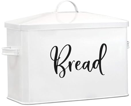Ceciliec Brotkasten mit Deckel, Großer Knäckebrot Box aus Metall, Brotkasten Edelstahl Für Brot, Brötchen, Gebäck, Platzsparende Aufbewahrungsbox, Weiß, 34 x 27 x 18 cm