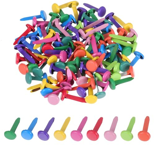 Bewudy 100 Stück Mini Musterbeutelklammern, Bunte Musterklammern Metall Rundkopfklammern Scrapbooking Brads Wiederverwendbar Papier Briefklammern für Handwerk DIY Bastelprojekte Scrapbooking (8x16mm)