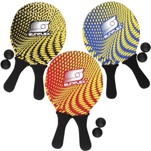 Sunflex® Neopren Beachball Set Splash mit Zwei Schlägern und Zwei Bällen in rot | weich und leicht | extrem robust und wasserfest