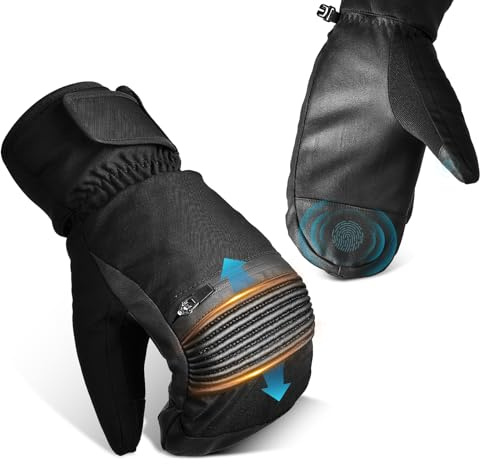 tekkapoi Fäustlinge Herren Damen, Winterhandschuhe Skihandschuhe Wasserdicht Warm, Thermo Handschuhe Snowboard Touchscreen Schwarz XL