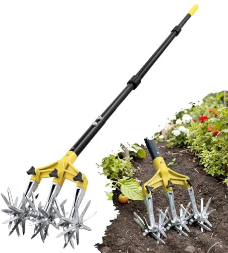 Colwelt Drehbarer Kultivator, Gartenwerkzeug, 154 cm, Handfräse, Gartenwerkzeug mit abnehmbaren Aluminiumzinken, Grubber für Gartenerde oder Nachsaat von Gras, manuelle Kultivatoren und Fräsen für