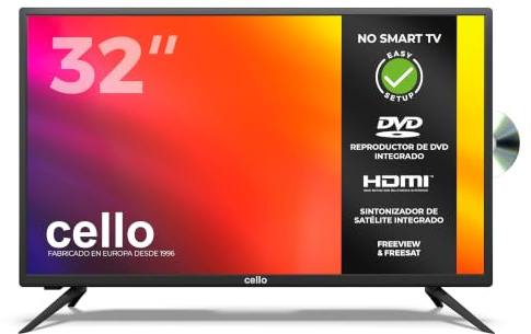 Cello 32 Zoll HD Ready LED Fernseher mit integriertem DVD-Player | Triple Tuner DVB-C/S2/T2 | USB Aufnahme & Media Player | HDMI USB | Ideal für Schlafzimmer & Küche