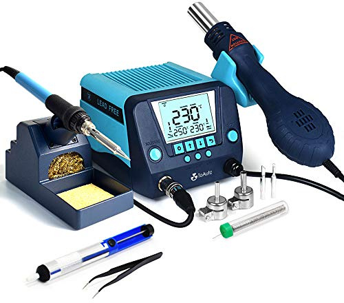 FASTTOBUY 2 IN 1 SMD Dual Digital Entlötkolben, Heißluft Löten Lötstation Heißluftpistole Bausatz, Regelbare Digitale Entlötstation, 650W Heißluftation und 90W Lötkolben