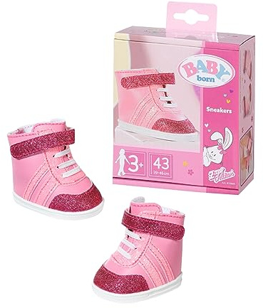 BABY born Sneakers pink, Puppenschuhe in Rosa mit Klettverschluss und Glitzer für 43 cm Puppen, 833889 Zapf Creation