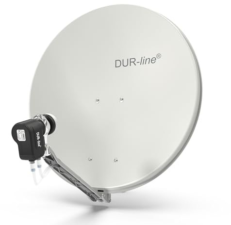DUR-line 2 Teilnehmer Set - Qualitäts-Alu-Satelliten-Komplettanlage - Select 75cm/80cm Spiegel/Schüssel Hellgrau + Twin LNB - für 2 Receiver/TV [Neuste Technik, DVB-S2, 4K, 3D]